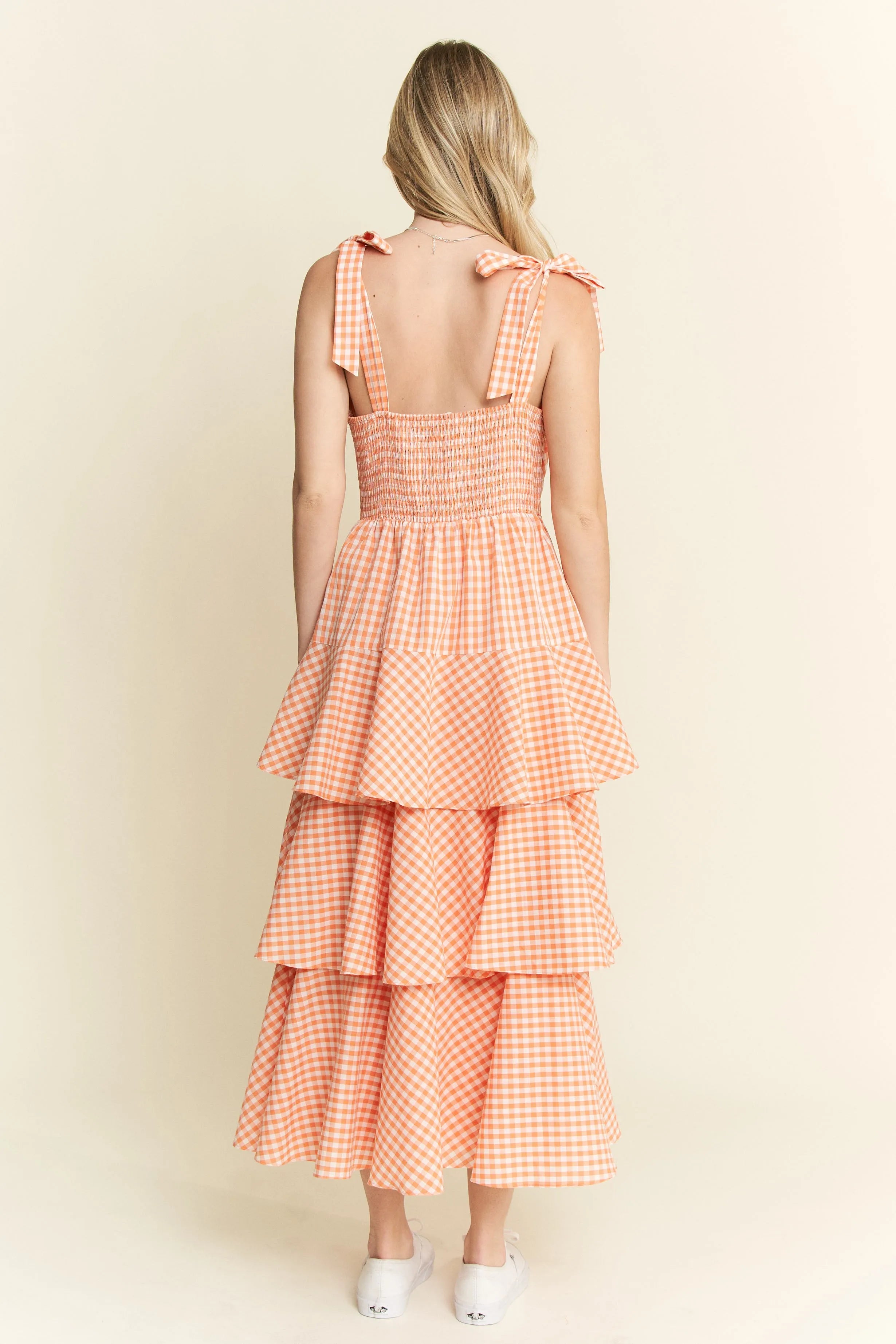 Jade By Jane Sleeveless Gingham Print Tiered Midi Dress OutfitFlow