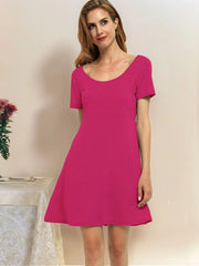 Round Neck Short Sleeve Flared Summer Dress OutfitFlow