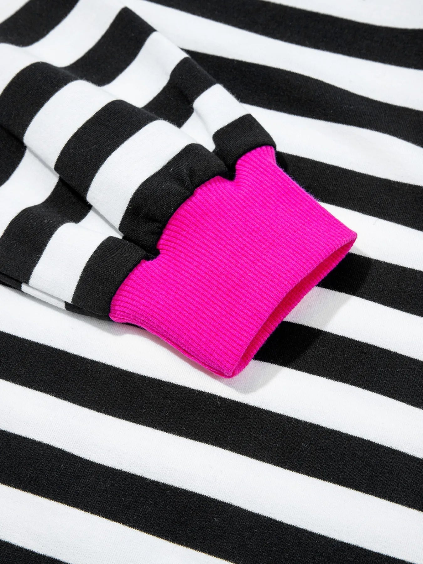Stripe Contrast Ribbed Banding Long Sleeve Blouse and Loose Shorts Set OutfitFlow