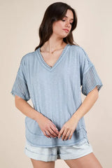 VERY J Oversized Contrast Knit Comfy Casual Top OutfitFlow