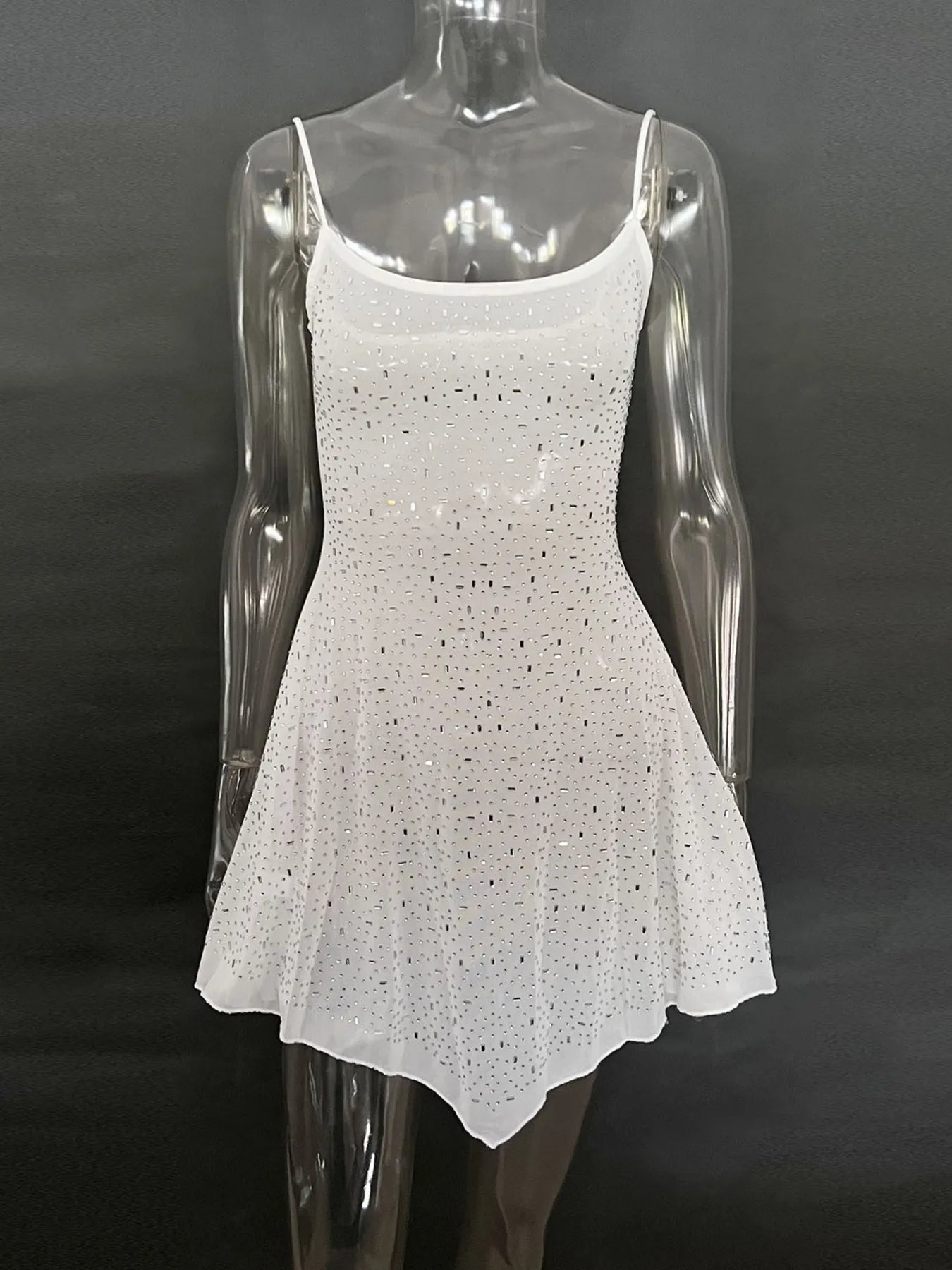 Rhinestone Decor Mini Cami Dress White OutfitFlow