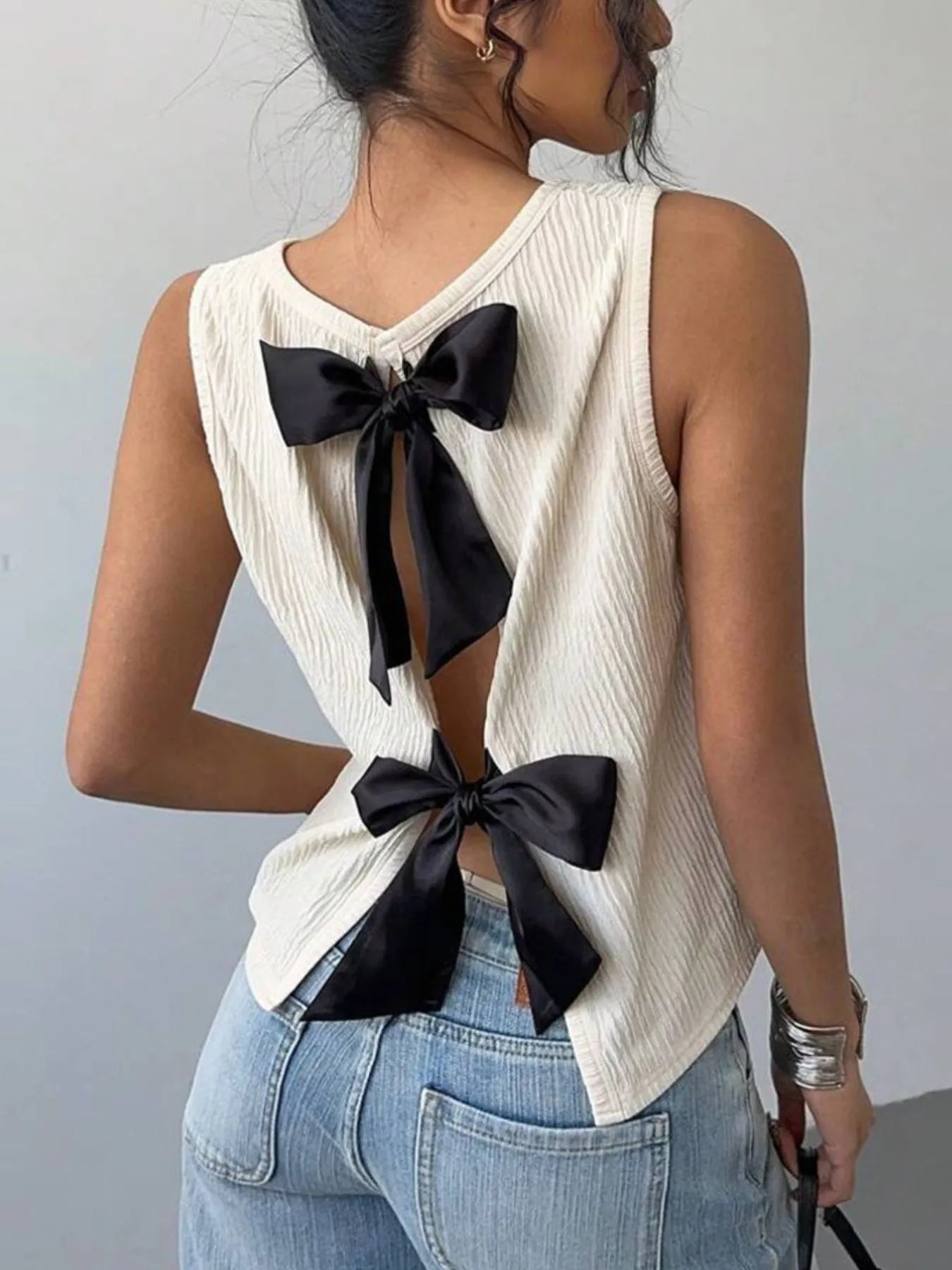 Bow Back Ribbed Tank Top OutfitFlow