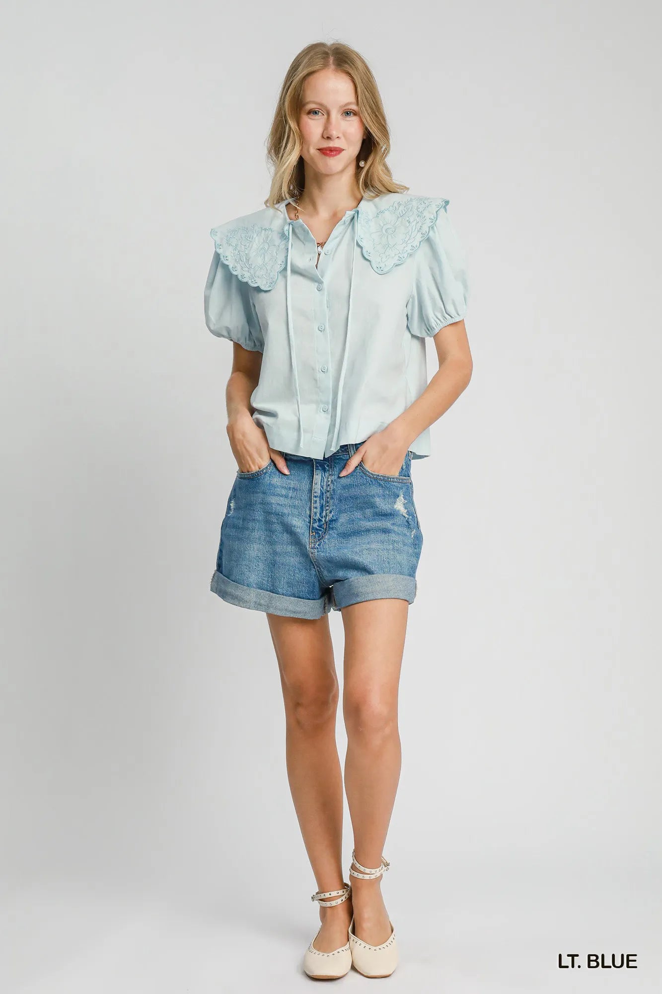 Umgee Tied Collared Short Sleeve Button Down Shirt Trendsi