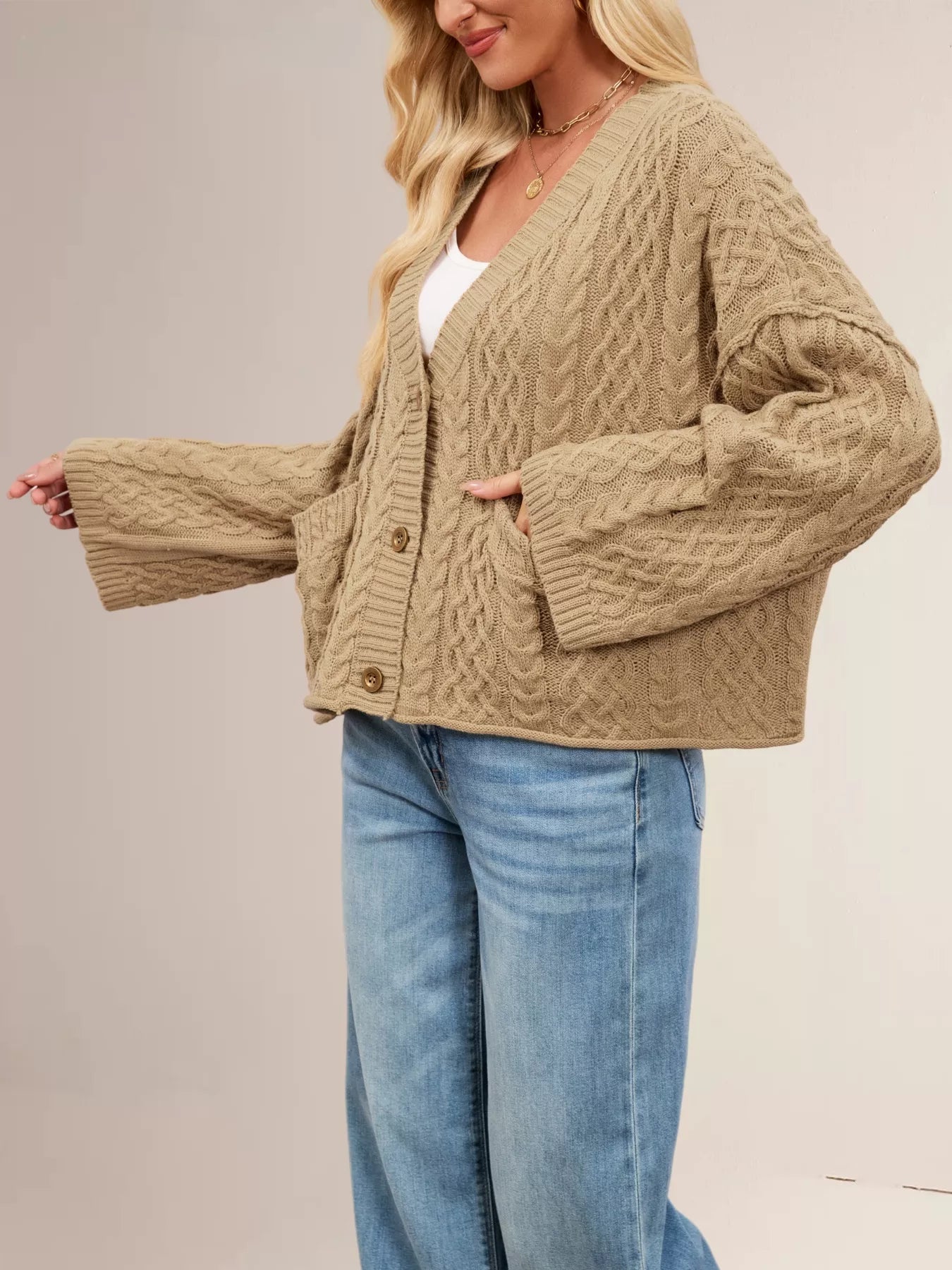 Cable Knit Button-Down Cardigan OutfitFlow