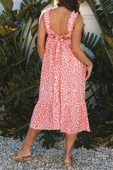 Geometric Print Knot Back Sleeveless Ruffle Hem Dress OutfitFlow