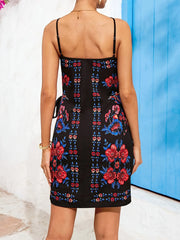 Floral Print Spaghetti Strap Wrap Mini Dress OutfitFlow