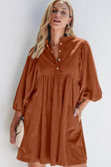 Corduroy Quarter Snap Three-Quarter Sleeve Dress OutfitFlow