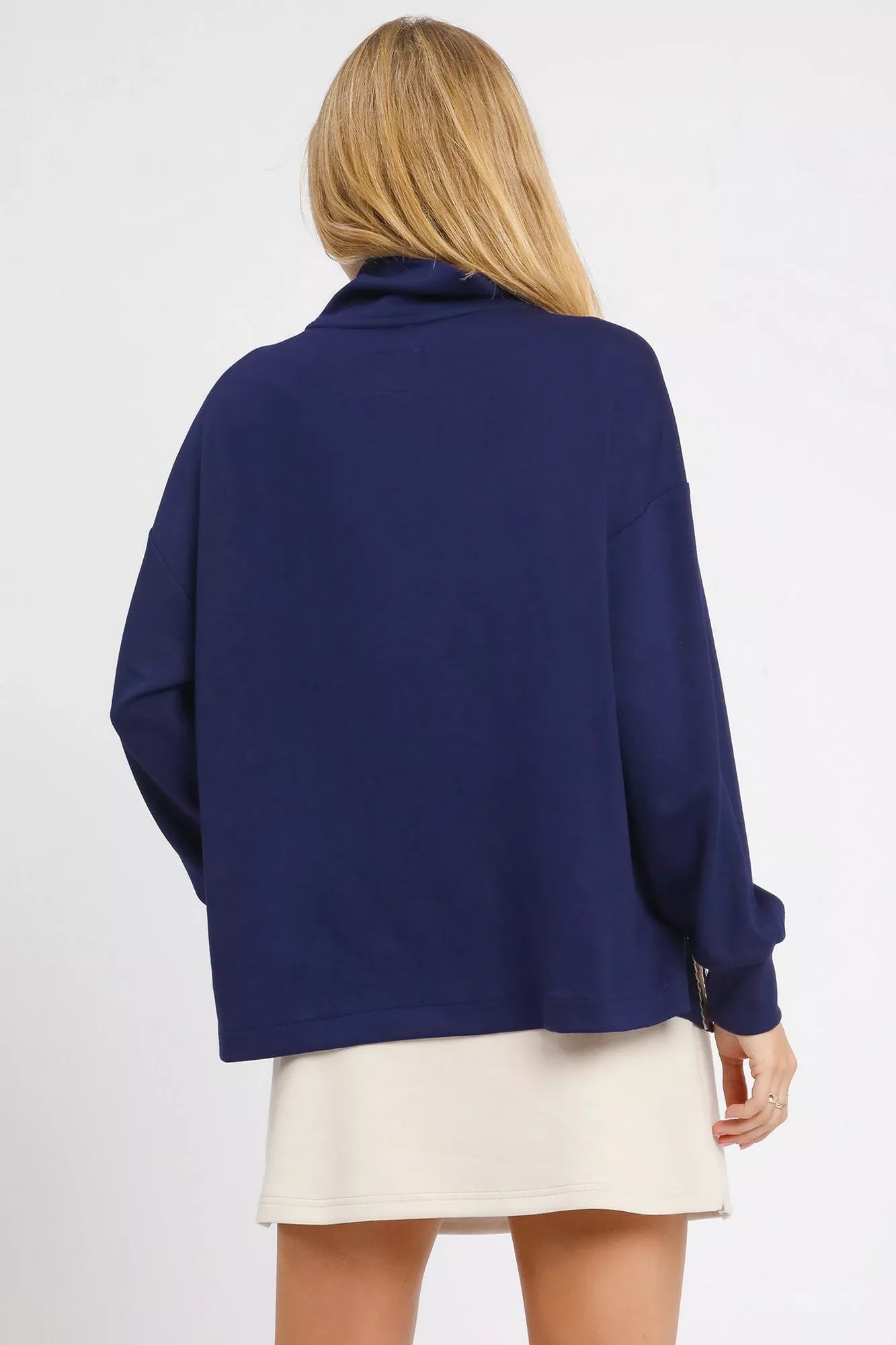 Umgee Turtle Neck Dolman Sleeve Side Slit Sweater with Contrast Detail OutfitFlow