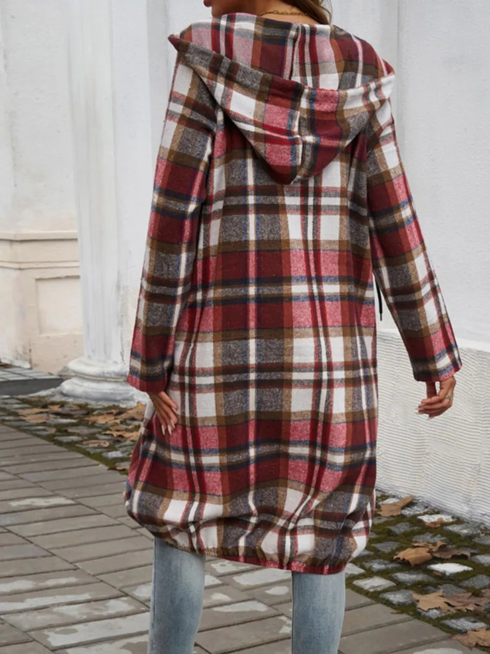 Devine Plaid Zip Up Hooded Coat Trendsi