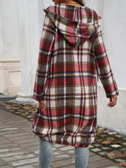 Devine Plaid Zip Up Hooded Coat Trendsi
