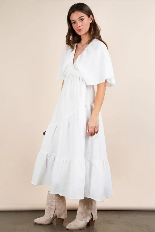 VERY J Mineral Washed Elastic Neck Detail Midi Dress OutfitFlow