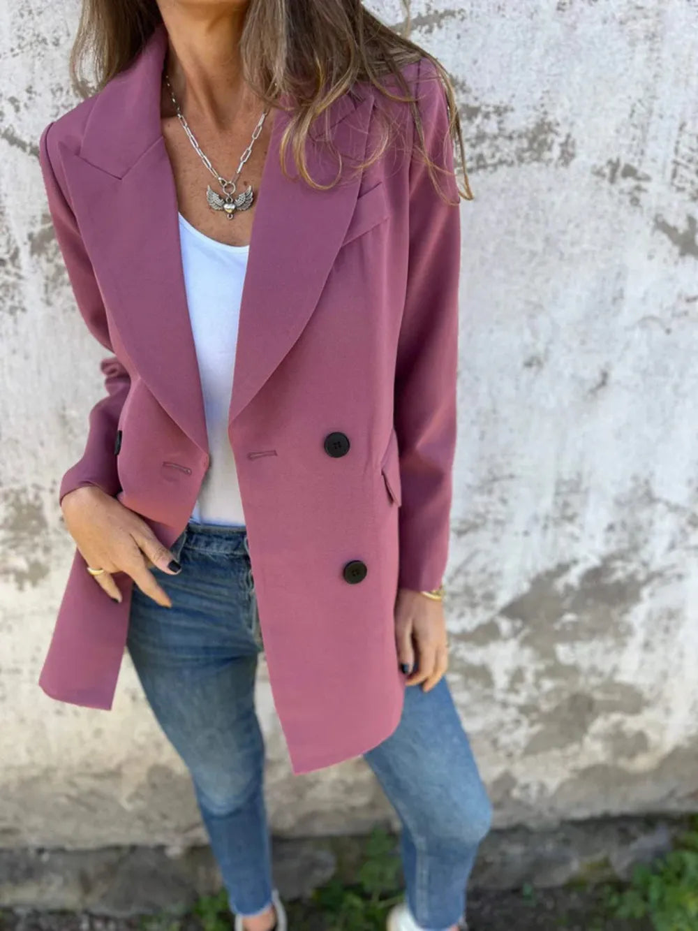 Full Size Collared Neck Long Sleeve Blazer Trendsi
