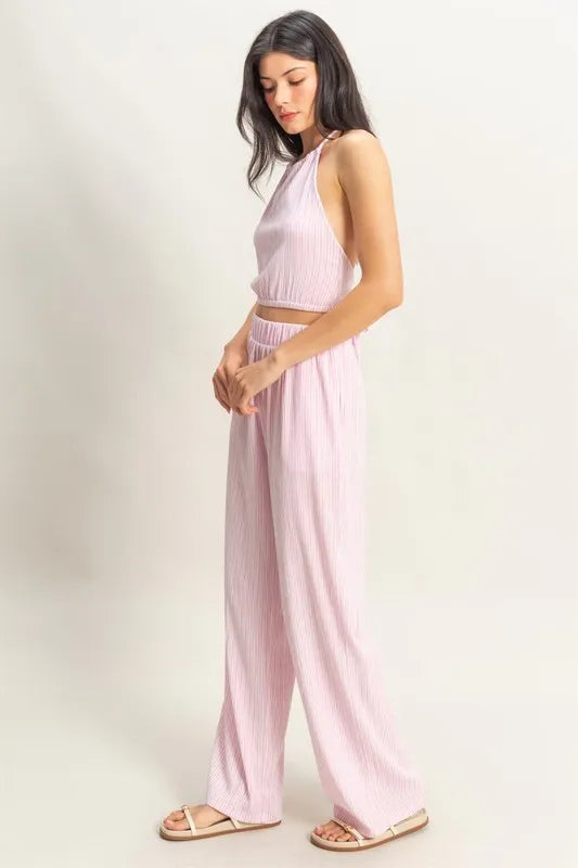 HYFVE Striped Halter Neck Top and Pants Set OutfitFlow