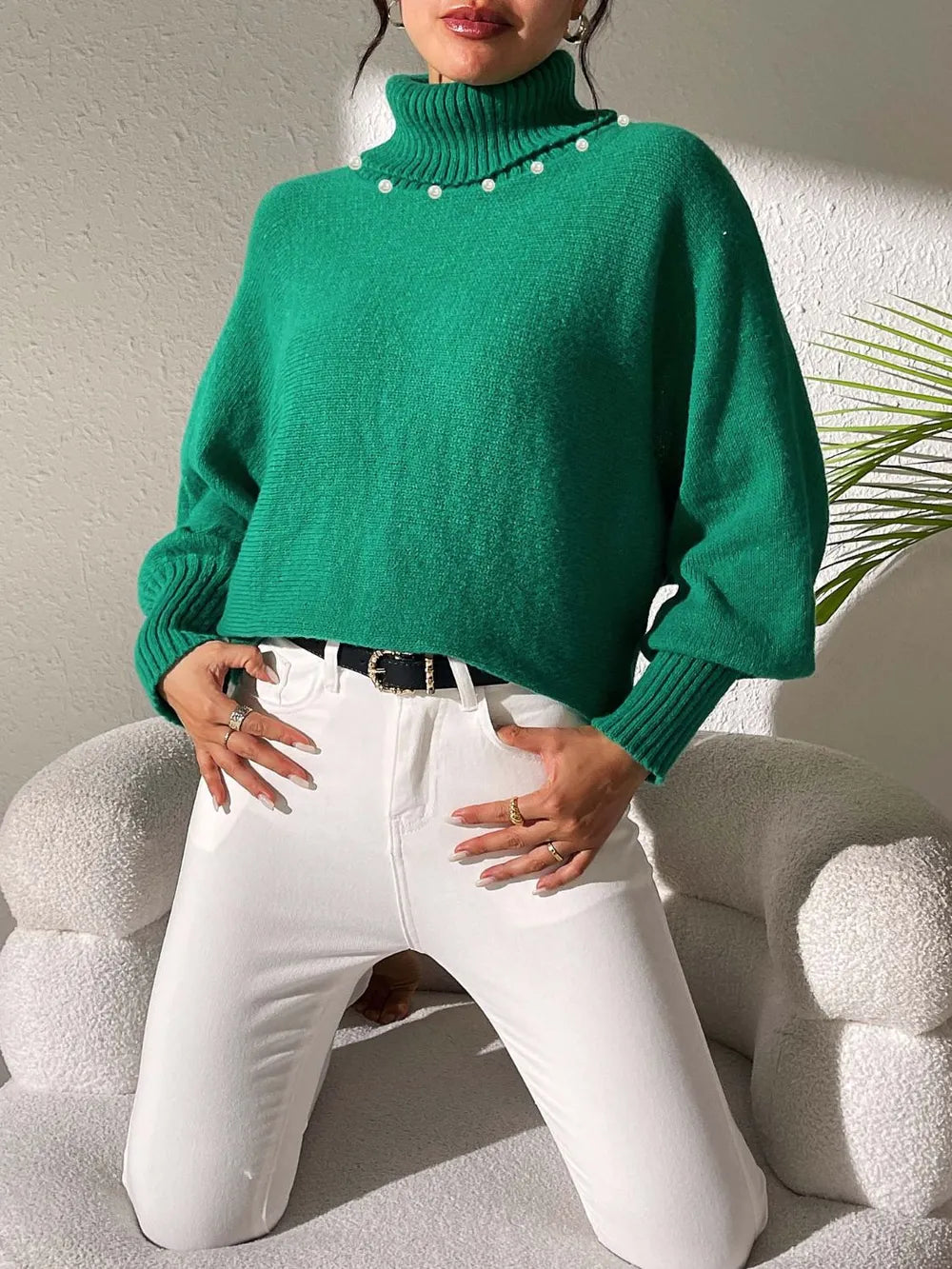 Turtleneck Long Sleeve Sweater OutfitFlow