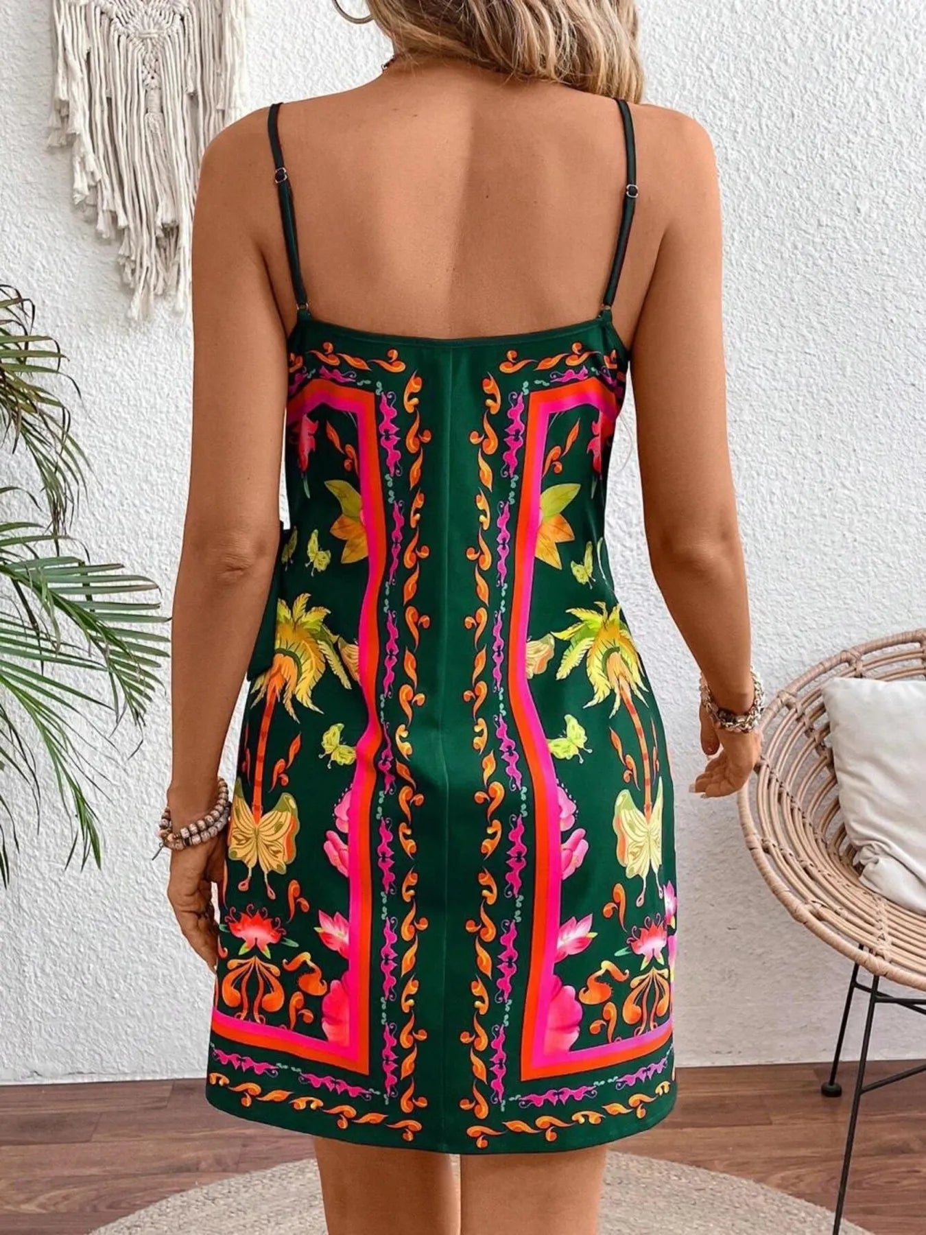 Floral Print Spaghetti Strap Wrap Mini Dress OutfitFlow