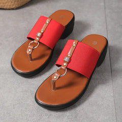 Toe Post Wedge Sandals Red OutfitFlow