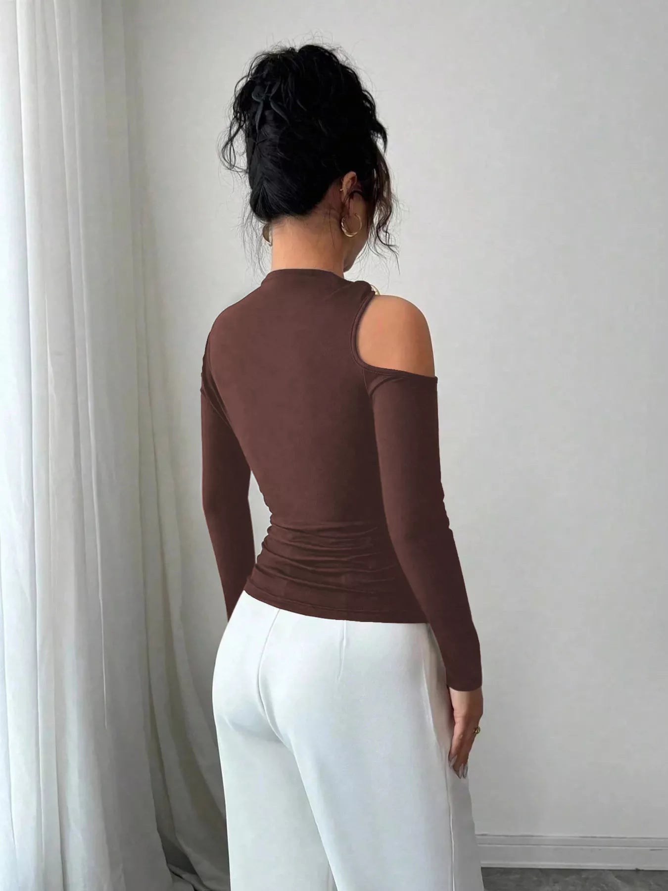 Cutout One-Shoulder Long Sleeve T-Shirt OutfitFlow