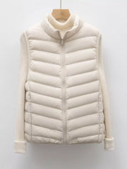 Quilted Zip Up Turtleneck Vest Coat Ivory OutfitFlow
