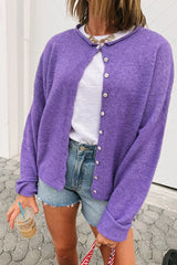 Round Neck Button-Down Knit Cardigan Lavender OutfitFlow