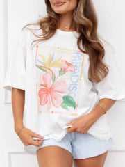 Graphic Round Neck Short Sleeve T-Shirt OutfitFlow