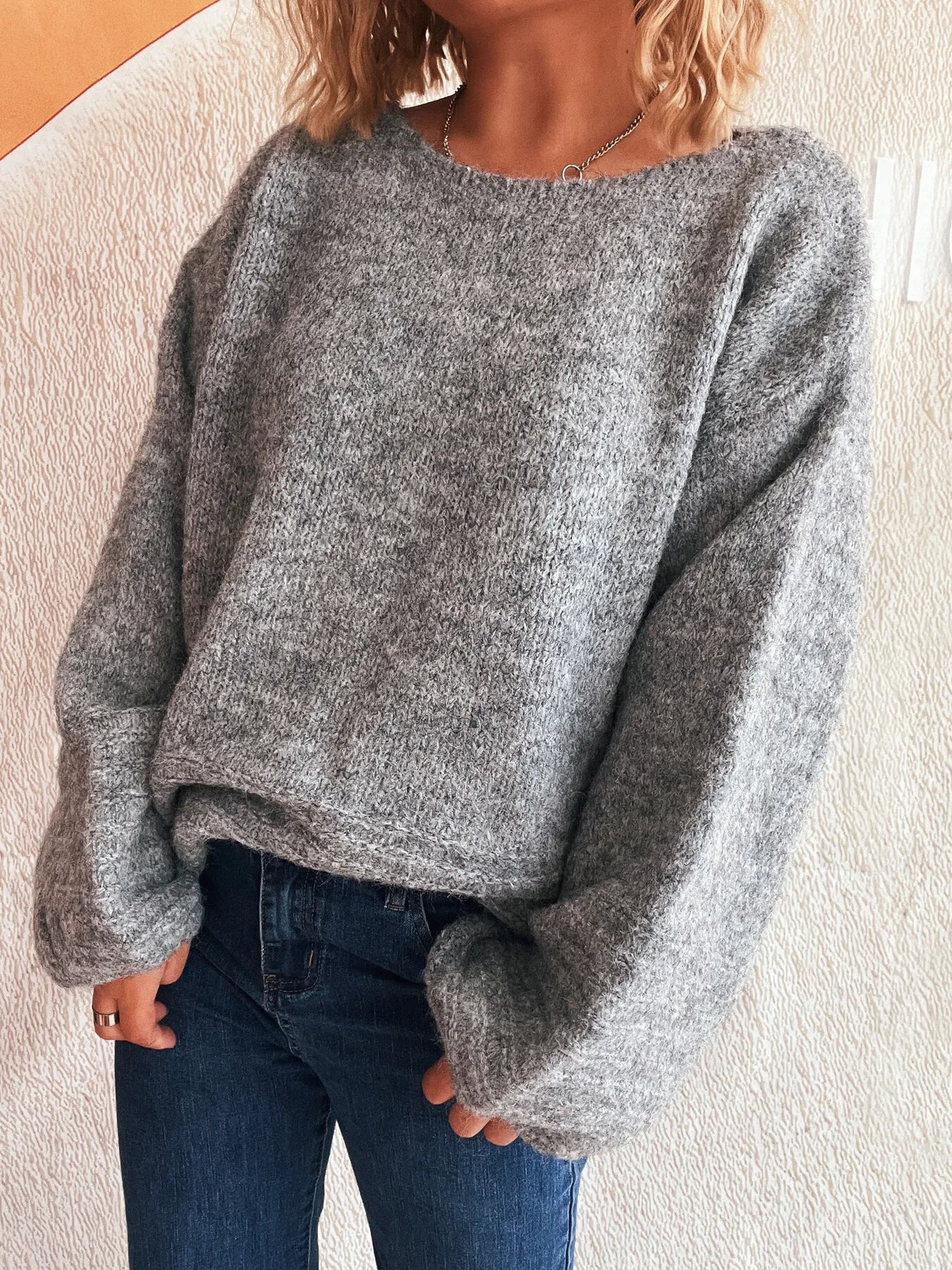 Relaxed Fit Round Neck Sweater Trendsi