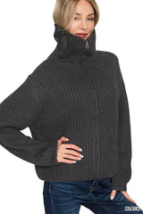 Zenana High Neck Full Zip Sweater Cardigan OutfitFlow