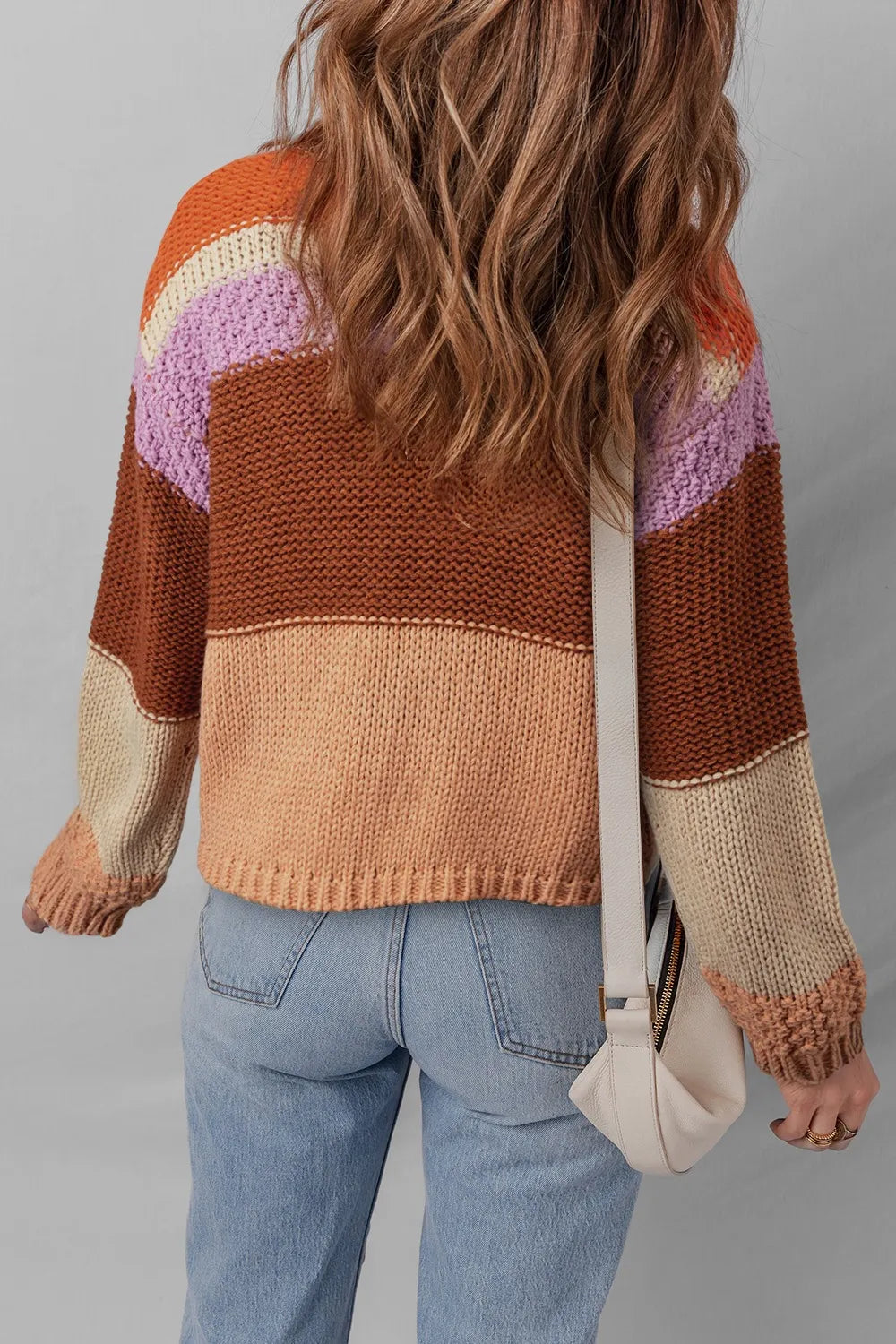 Colorblock Striped Round Neck Sweater OutfitFlow