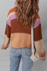 Colorblock Striped Round Neck Sweater OutfitFlow