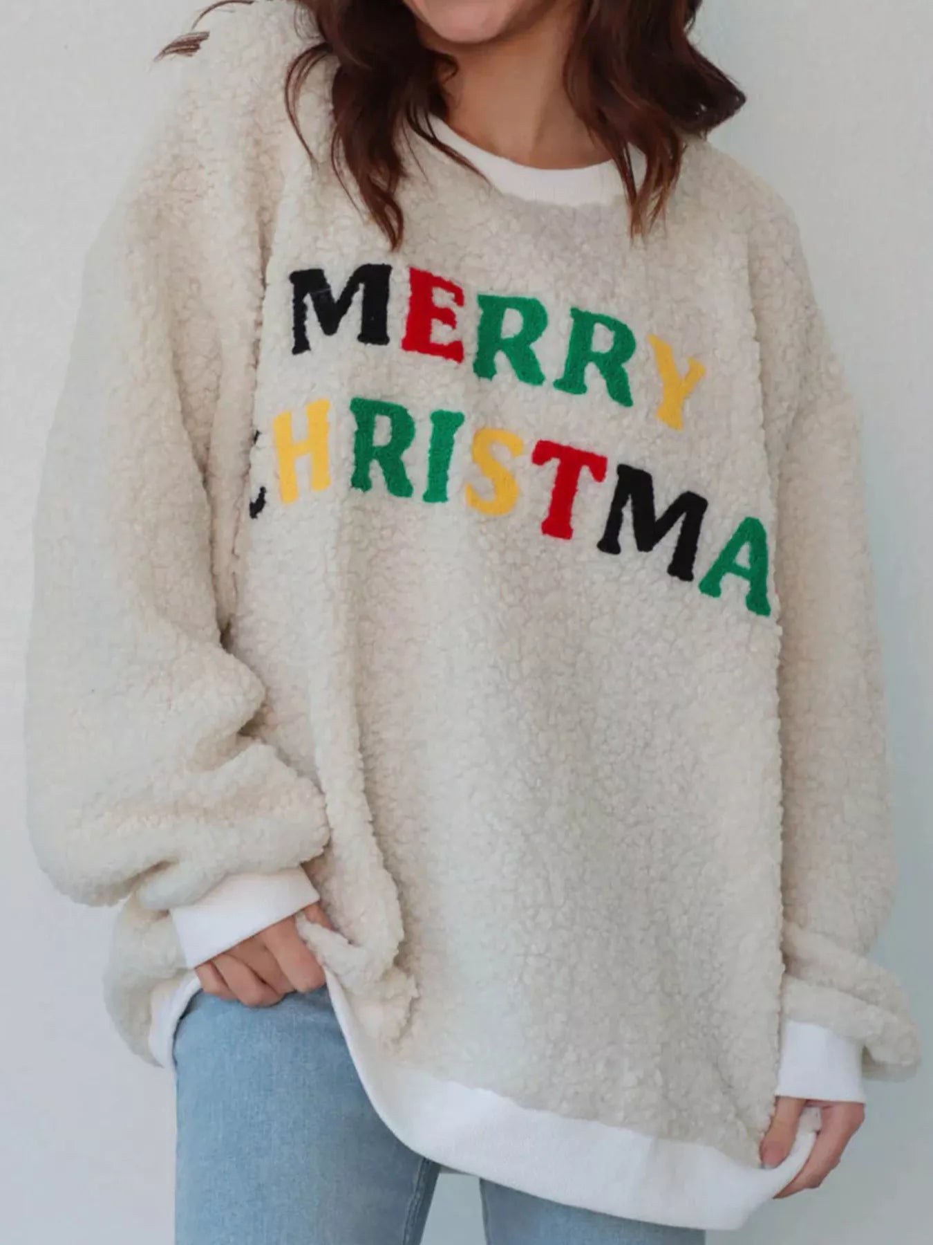 Merry Christmas Sherpa Fleece Sweatshirt OutfitFlow