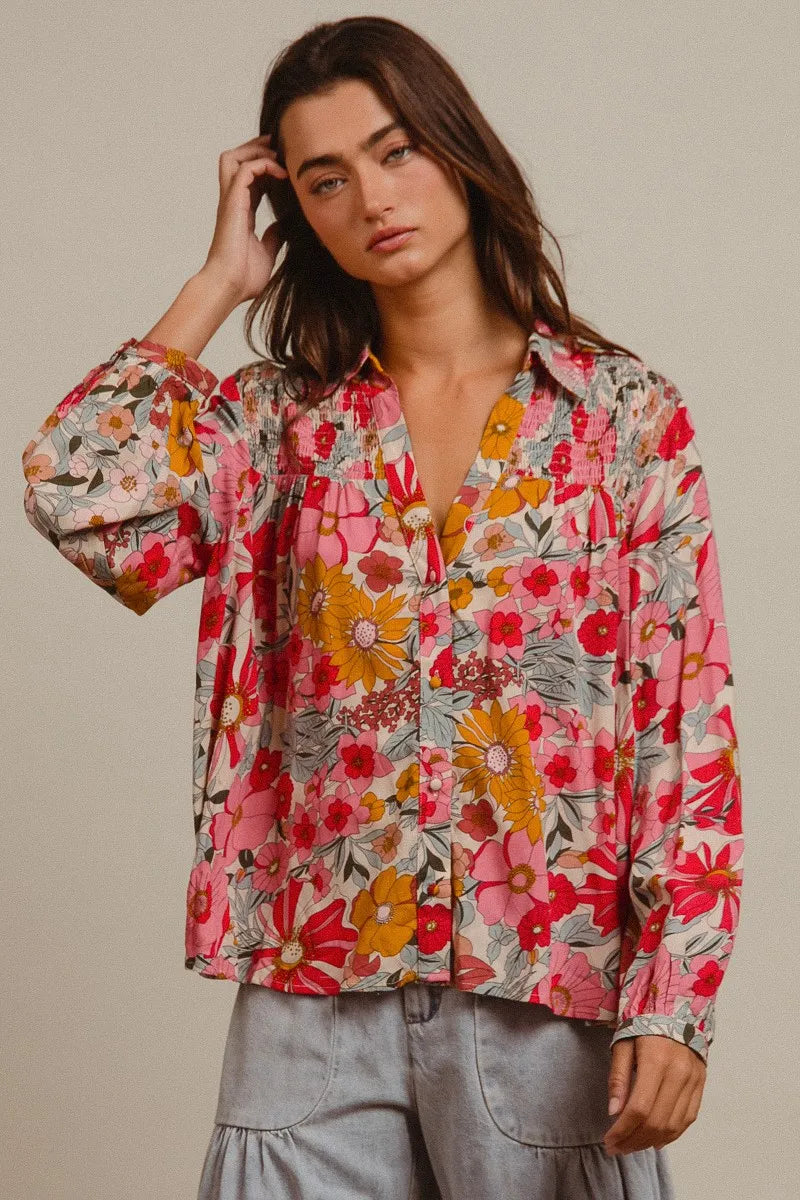 BiBi Woven Floral Printed Shirt Top OutfitFlow