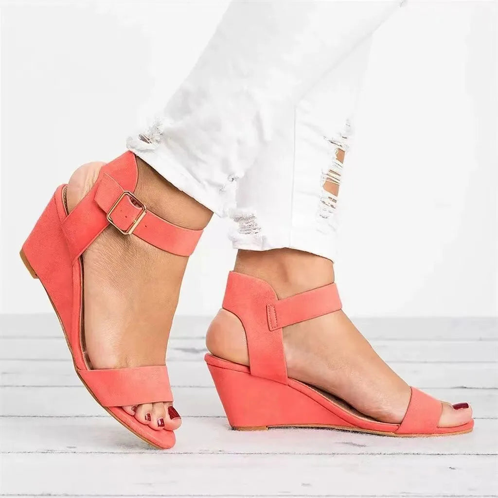 Open Toe Wedge Sandals Strawberry OutfitFlow