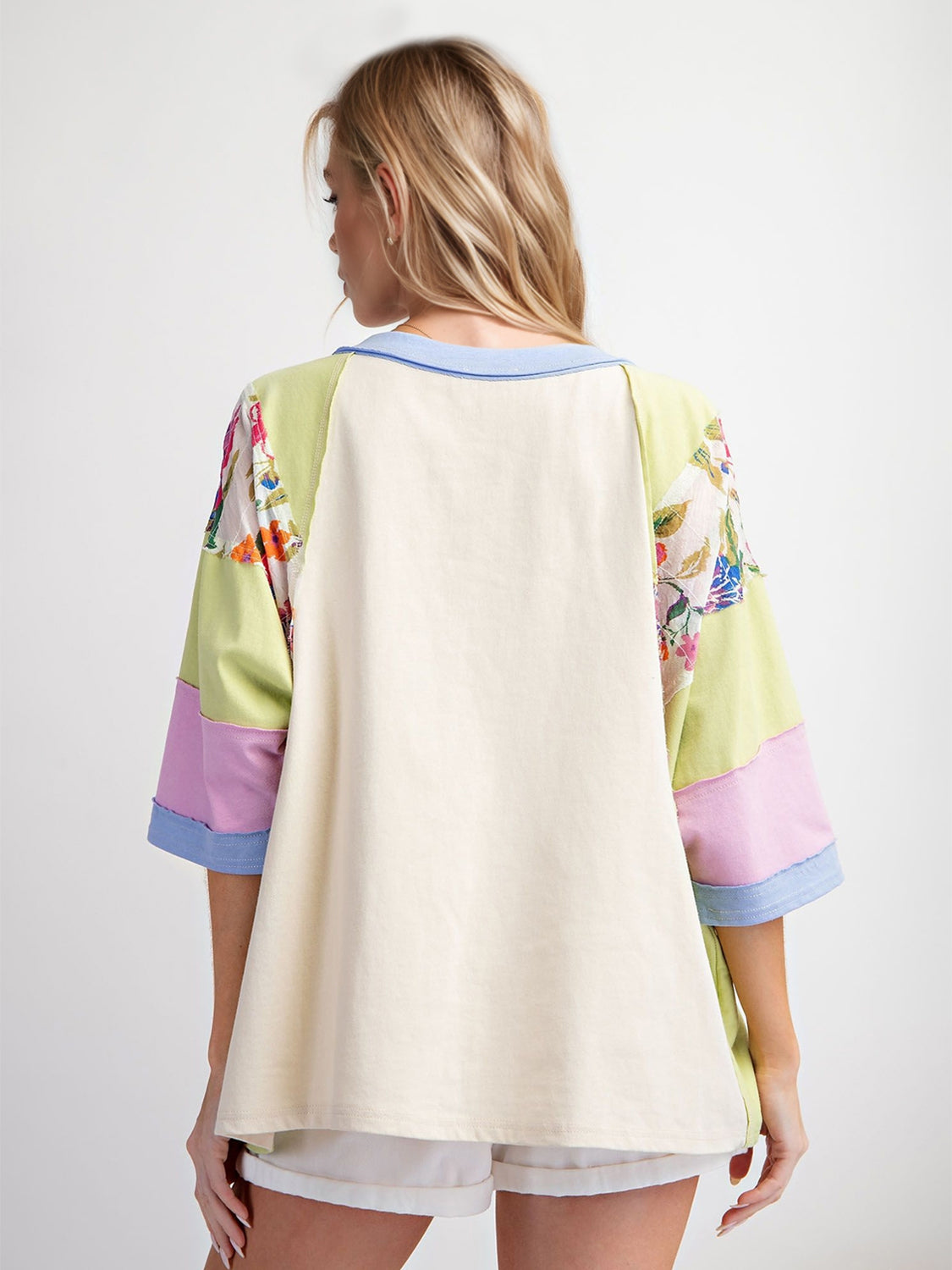 Outfit Flow - Color Block Printed Three-Quarter Sleeve Top