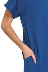 Zenana Rolled Short Sleeve Round Neck Dress OutfitFlow