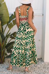 Western Aztec Shirred A-line Sleeveless Maxi Dress OutfitFlow