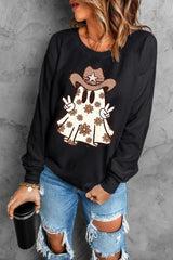 Ghost Round Neck Long Sleeve Sweatshirt OutfitFlow