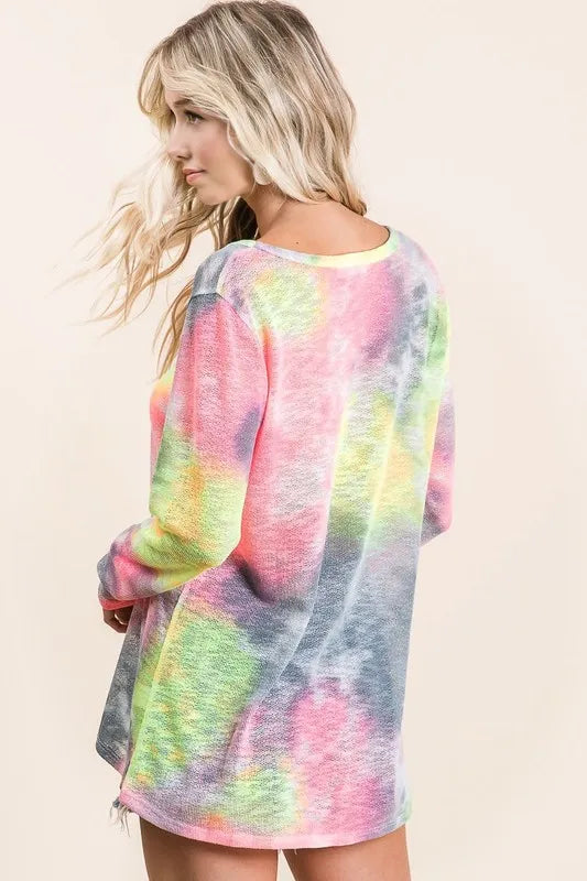 BiBi Tie Dye Print Low Gauge Knit Top OutfitFlow