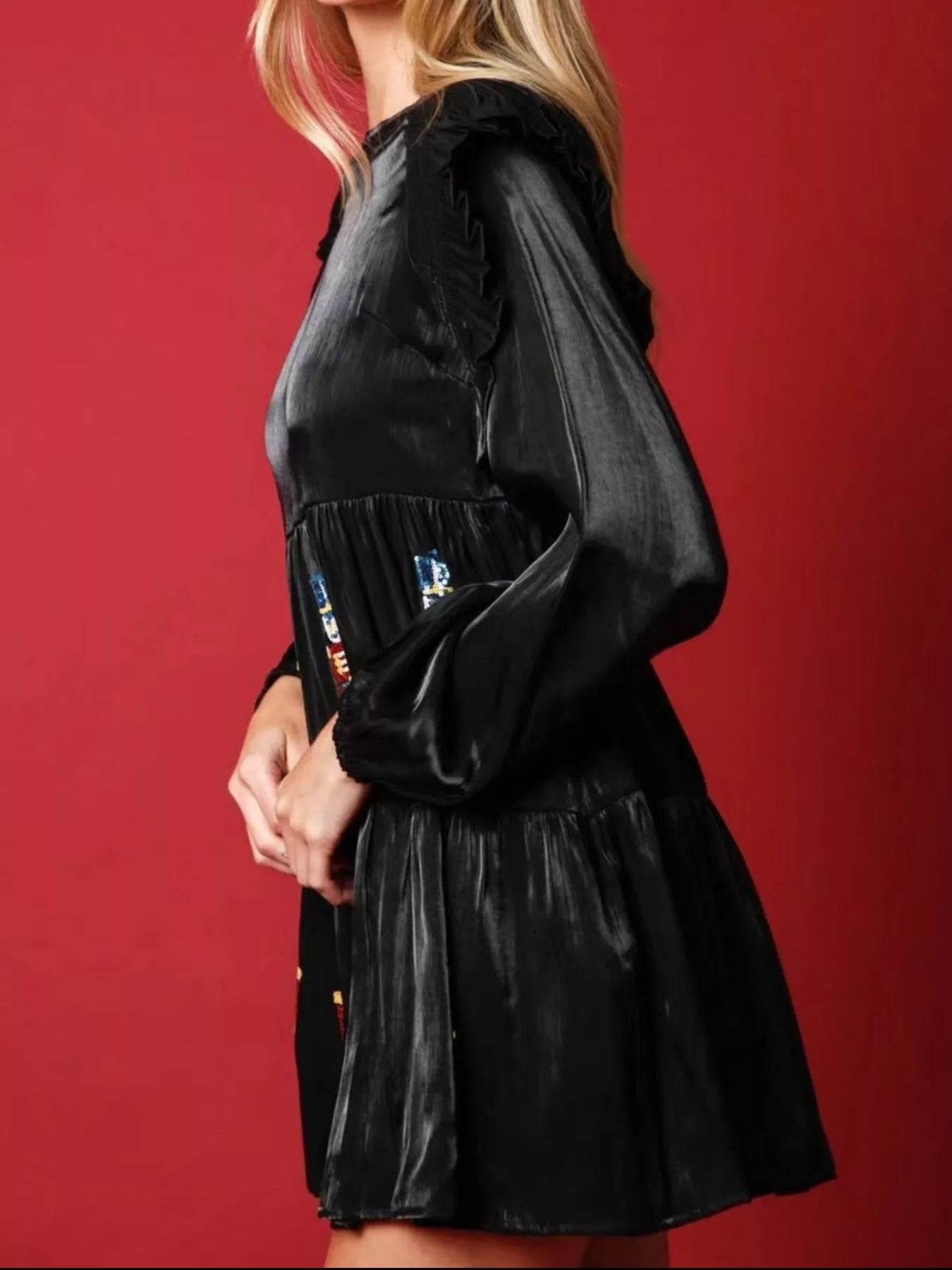 Christmas Ruffled Nutcracker Long Sleeve Dress OutfitFlow