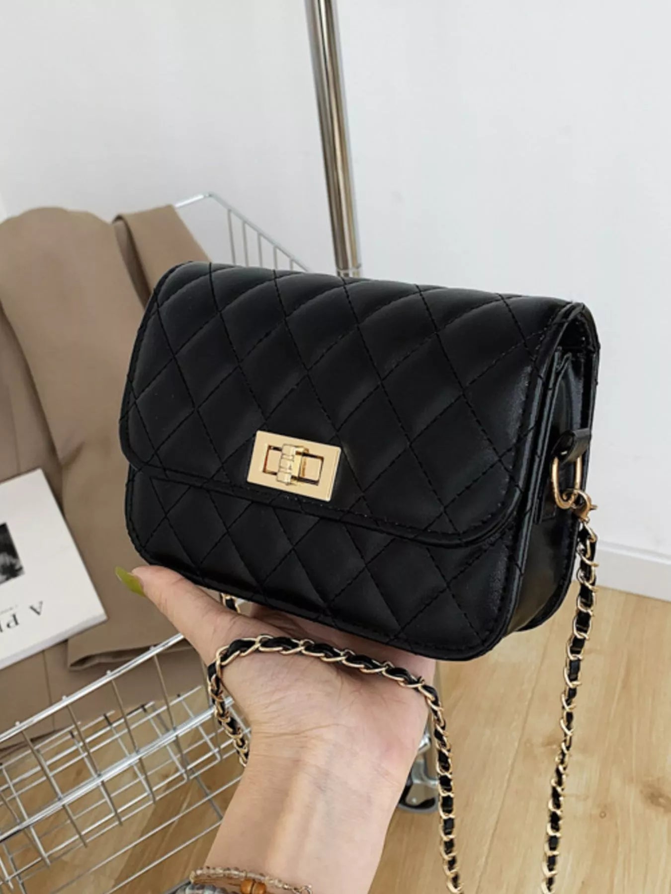 Quilted Chain Strap Crossbody Bag OutfitFlow