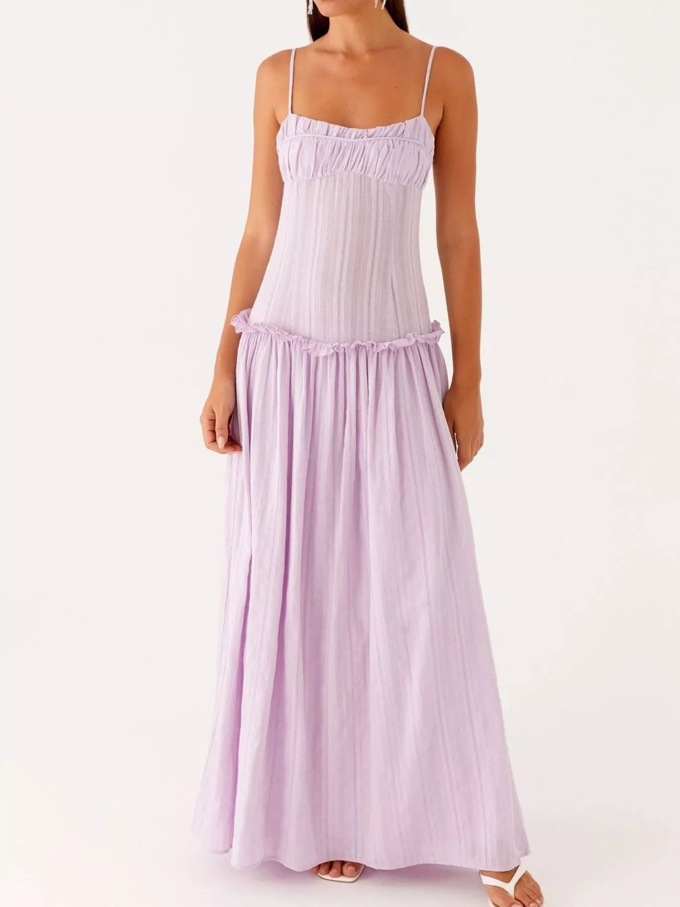 Frill Spaghetti Strap Maxi Dress OutfitFlow