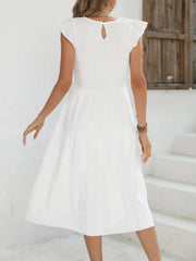 Ruffled Round Neck Cap Sleeve Dress OutfitFlow