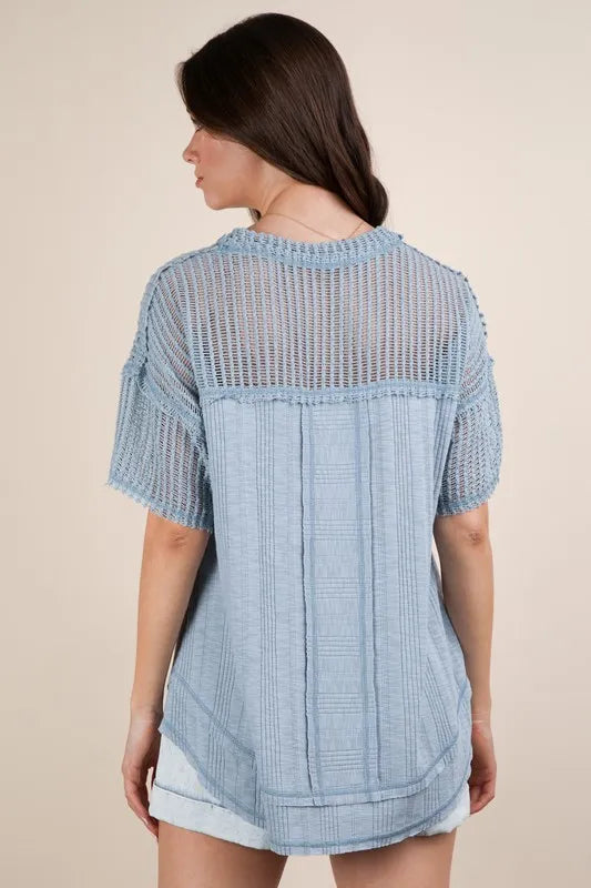 VERY J Oversized Contrast Knit Comfy Casual Top OutfitFlow