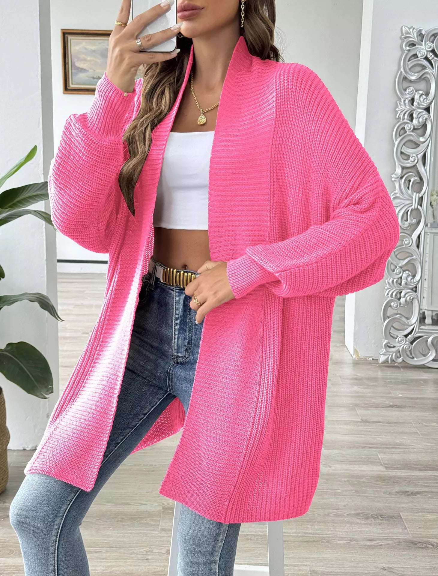 Open Front Ribbed Knit Cardigan OutfitFlow