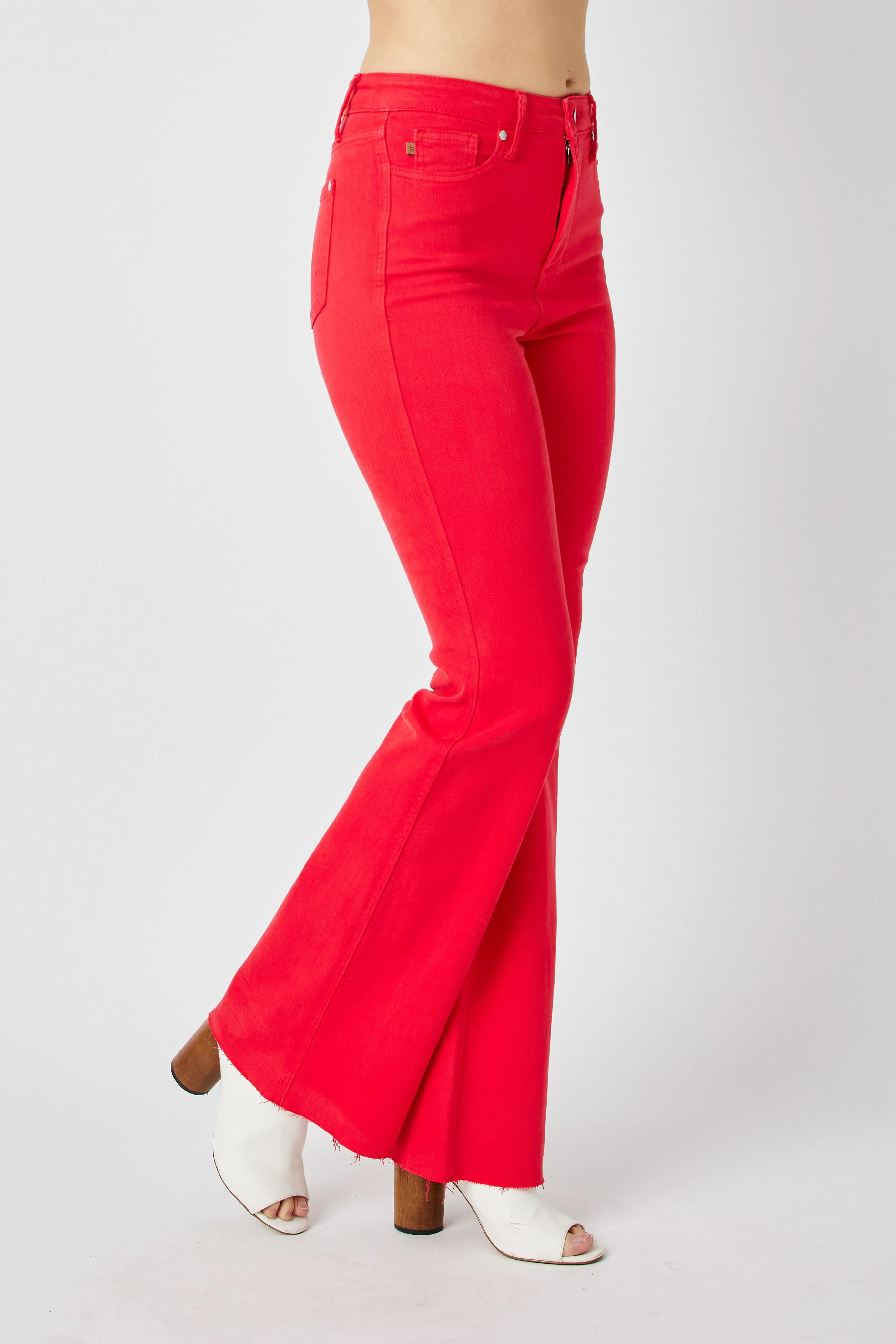 Judy Blue Full Size Hw Tummy Control Garment Dyed Flare Jeans Plus Size OutfitFlow