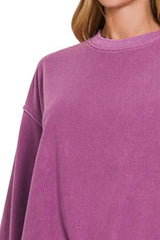 Zenana Soft Fleece Pigment Dye Round-neck Sweatshirts OutfitFlow