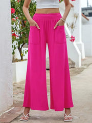 High-Waisted Wide Leg Pants with Pockets Hot Pink OutfitFlow