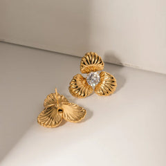 Stainless Steel Zircon Flower Shape Earrings OutfitFlow