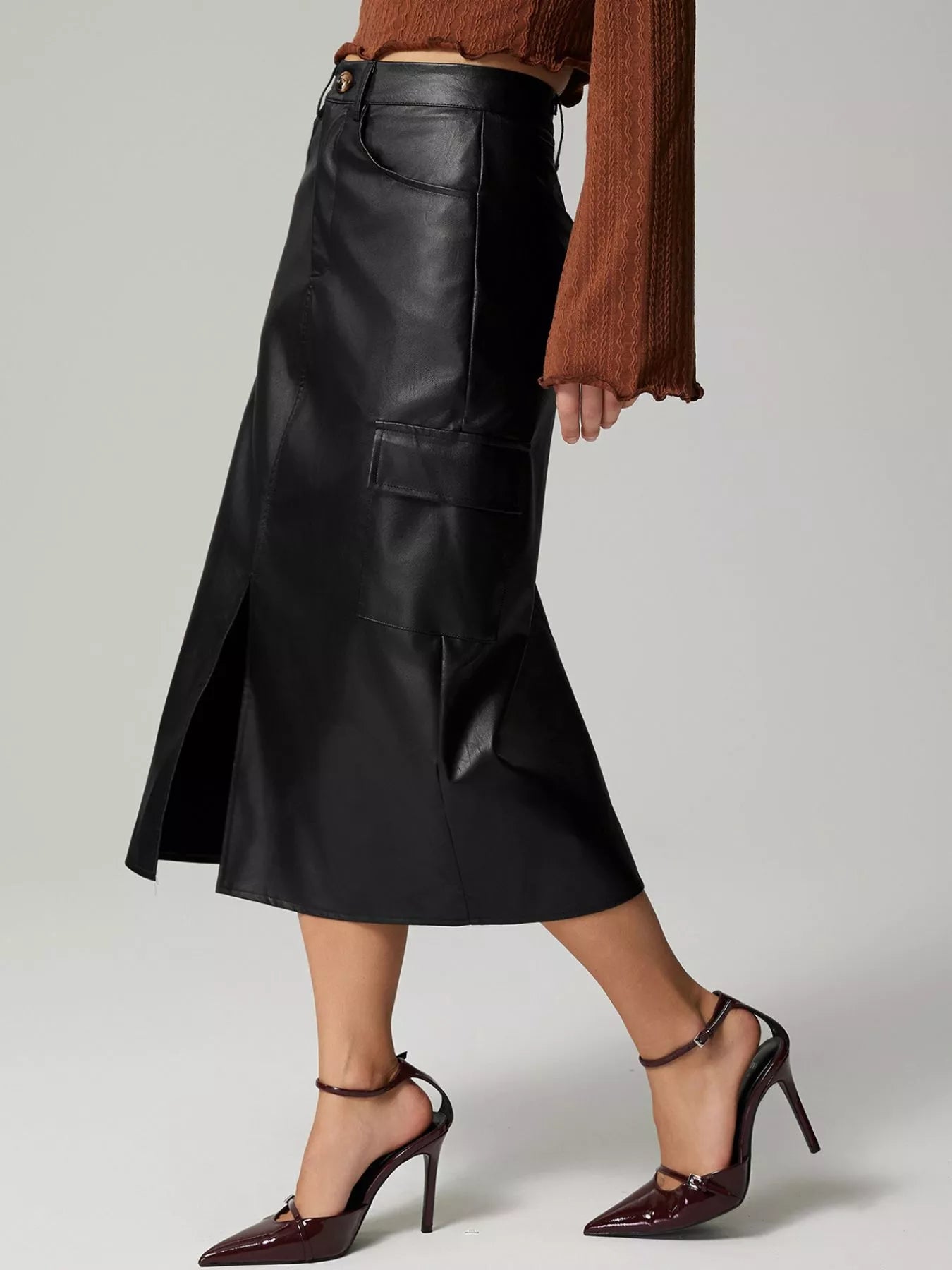 Slit Leather Cargo Skirt OutfitFlow