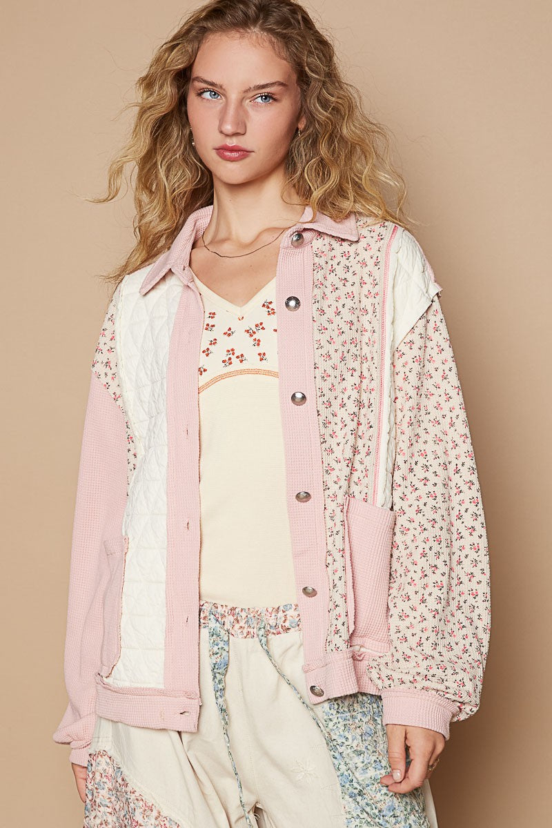 Outfit Flow - POL Floral Exposed Seam Button Up Quilted Jacket