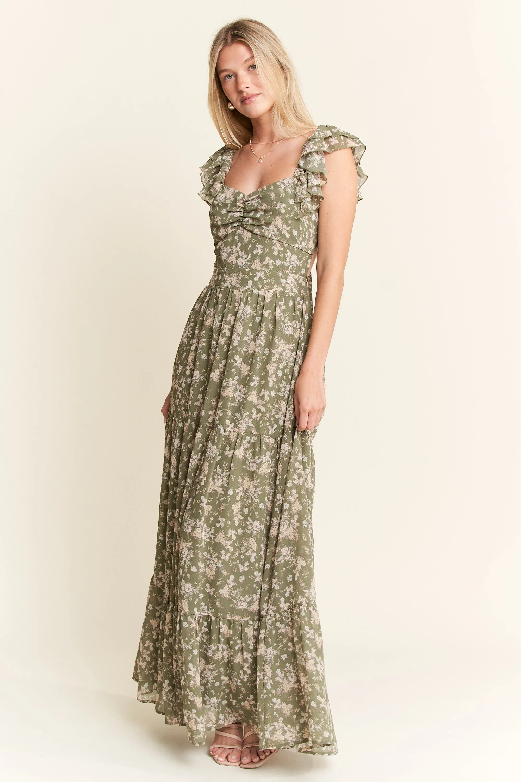 Jade By Jane Ruffle Sleeve Tiered Maxi Dress OutfitFlow