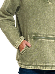 Zenana Fleece Washed High Neck Kangaroo Pocket Sweatshirt OutfitFlow